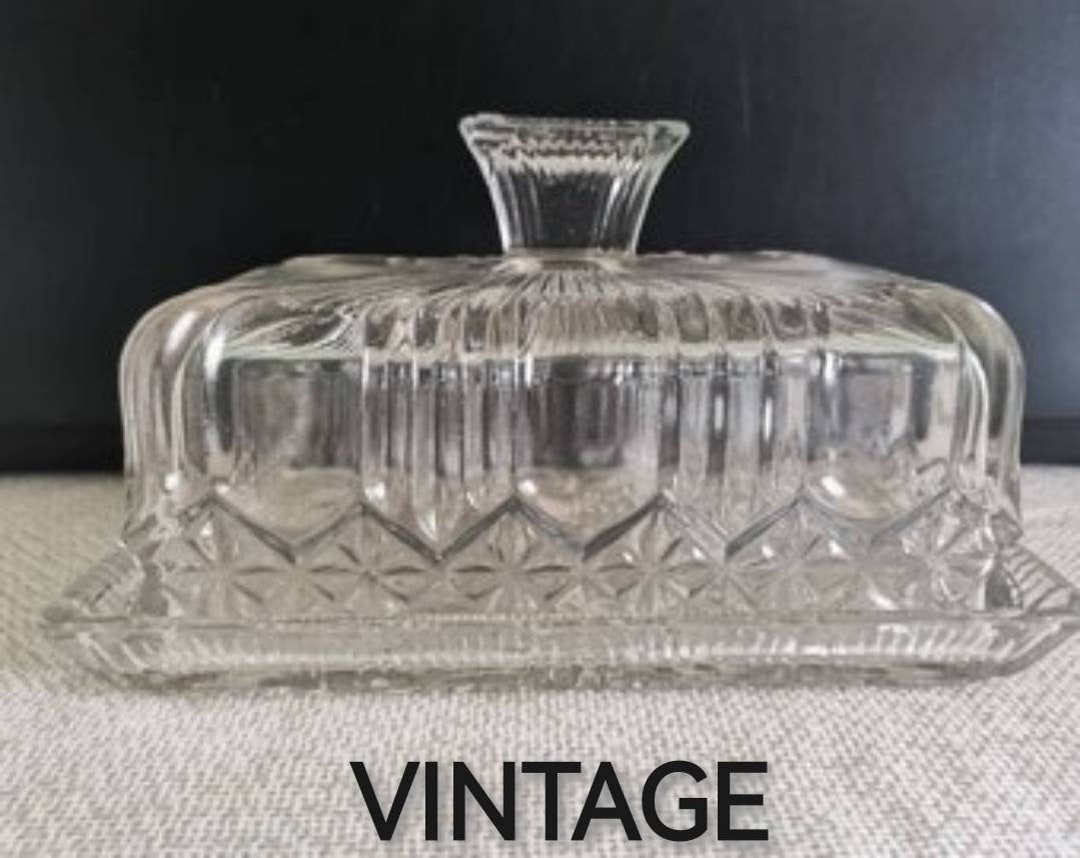 Antique Cut Glass Butter Dish, Depressionware Butter Dish, Antique