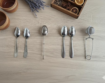 Vintage Tea Strainer Spoon, metal Tea Ball Infuser with Handle, Loose Leaf Tea Steeper Clip, Reusable Tea Infuser Spoon for Loose Leaf Tea