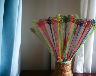 Vintage Palm Tree Cocktail Stirrers - Set of 25 Colorful Plastic Swizzle Sticks