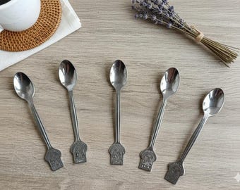 Set di cucchiaini da caffè vintage in stile fattoria, mescolatori in acciaio inossidabile incisi, cucchiaini da tè unici, cucchiaini da dessert in regalo, set di 5 cucchiaini incisi
