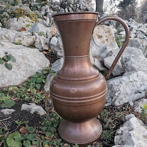 Vintage large floor pure copper vase, walking stick stand, umbrella stand, pedestal base vase, dried flowers vase, tall floor vase, jug vase