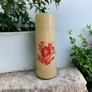 Vintage thermos with Cup, white thermos with red flowers, thermos Bottle, soup thermos, mini fridge, reusable water Bottle, travel thermos
