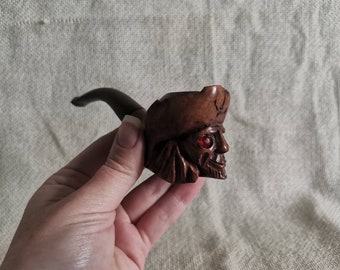 Vintage Italian wooden smoking pipe with pirate face, cheap pipes, wooden dugout, pretty pipes, old pipes, estate pipes, Handmade pipes