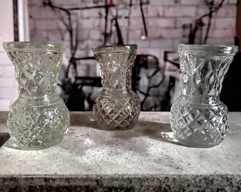 Vintage French Embossed Glass Mini Bud Vase: Diamond Pattern
