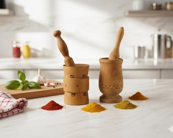 Vintage Wooden Mortar and Pestle,  Hand-Carved Rustic Spice Grinder, Herbal Mill Folk Art, Spice grinder hand carved, pepper Crushing bowl