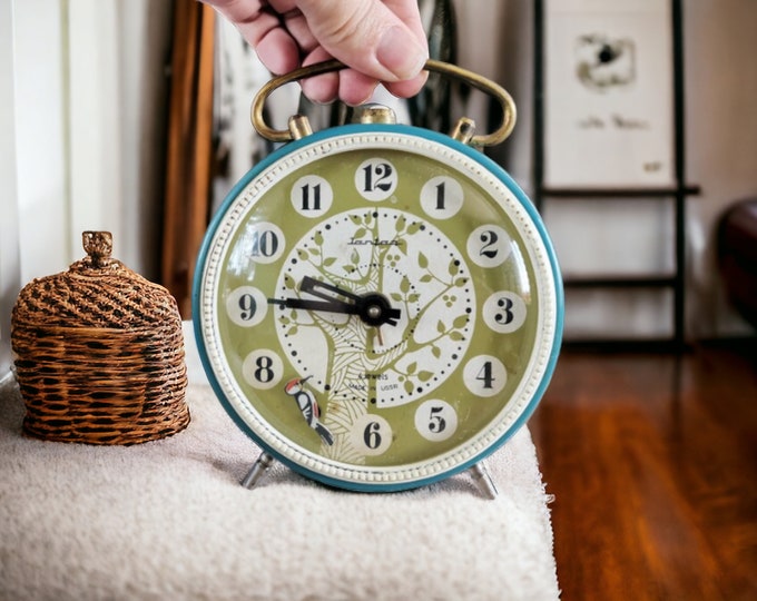 Mechanical Alarm Clock With Handle, Jantar Clock With Bird, Very Rare ...