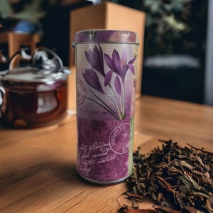 Tall tin box with lid, thin colorful tin box for Tea or tobacco storage, loose Tea container, Coffee cannister, metal container, pen storage