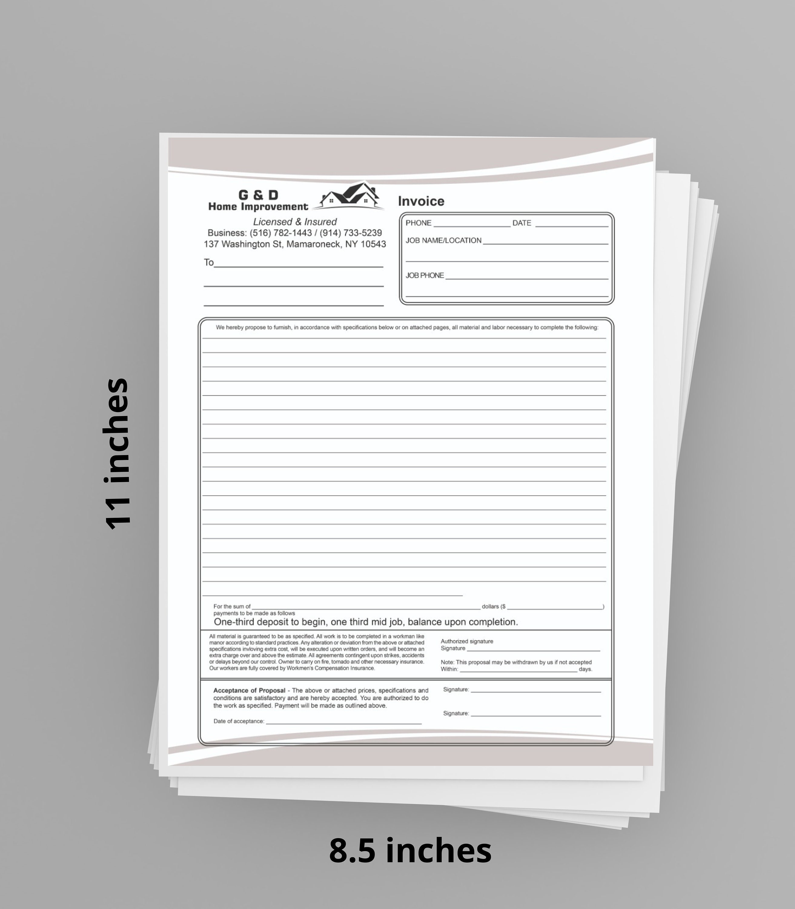 Custom Invoice/book 2-part Form 8.5 X 5.5 Inches / 8.5 X 11 - Company ...