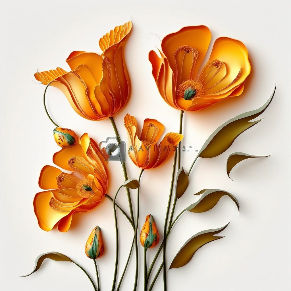 Orange Color Flower 3 Wall Art Etsy