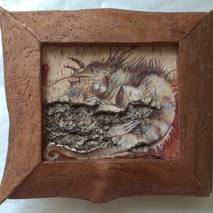 Chameleon Art wood painting reptile lizard portrait Home Decor Wall Hanging framed Wildlife art handmade