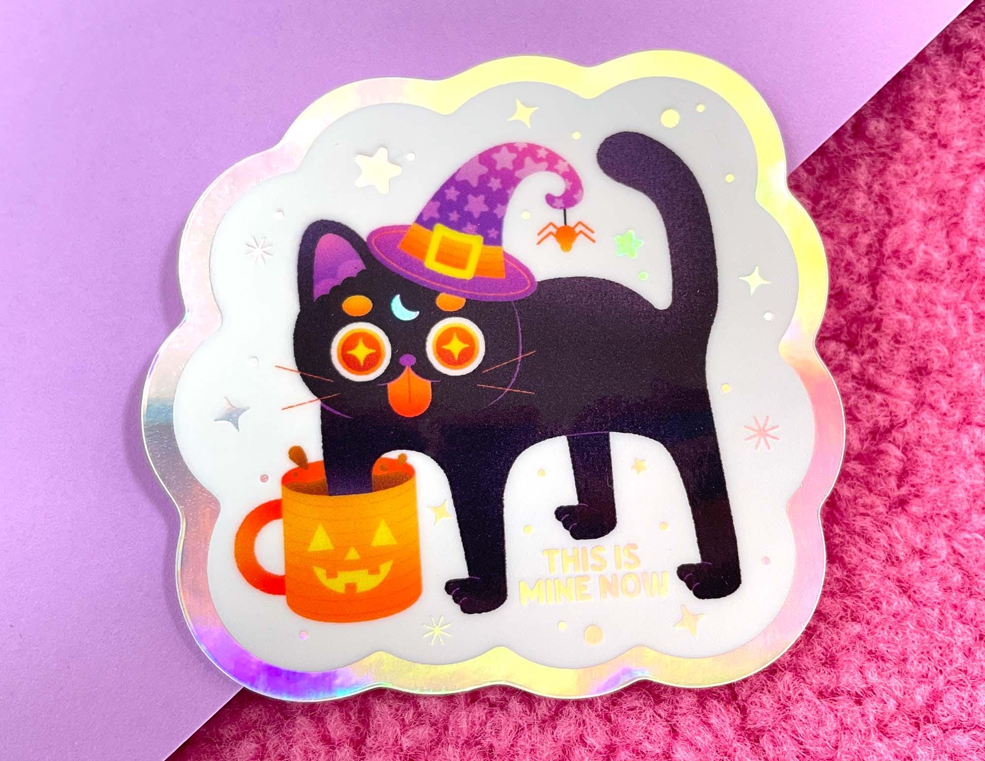 Black Cat Halloween Sticker | Holographic | Witch's Familiar | Happy ...