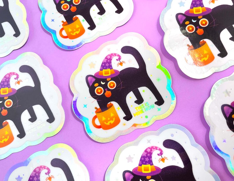 Black Cat Halloween Sticker | Holographic | Witch's Familiar | Happy ...