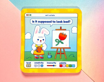 Art Crisis Vinyl Sticker | Gift for Artists | Art School | Art block | Premium sticker | Rabbit lovers | Bunny | Kawaii bunny character