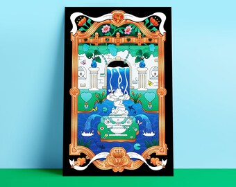 Froggy Haven A3 Art Print | Frogcore | Secret Garden | Classic Art | Large Art Print | Cottagecore | Gardeners | Plantlovers | Art lovers