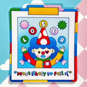 Clown College Matte Sticker | Clowncore | Circus sticker | Colorful | Clown lovers | Cute illustrated character | Clown artwork | Funny