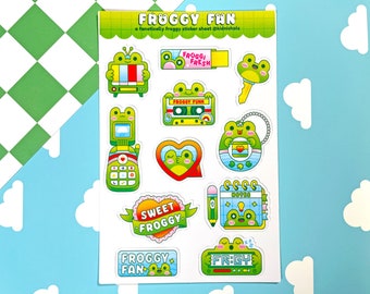 Froggy Fan Sticker Sheet | Frog Lover | Frog Gift | Frog core | Cottage core | Y2K Aesthetic | Kawaii Aesthetic | Tv | Videogame | Tattoo