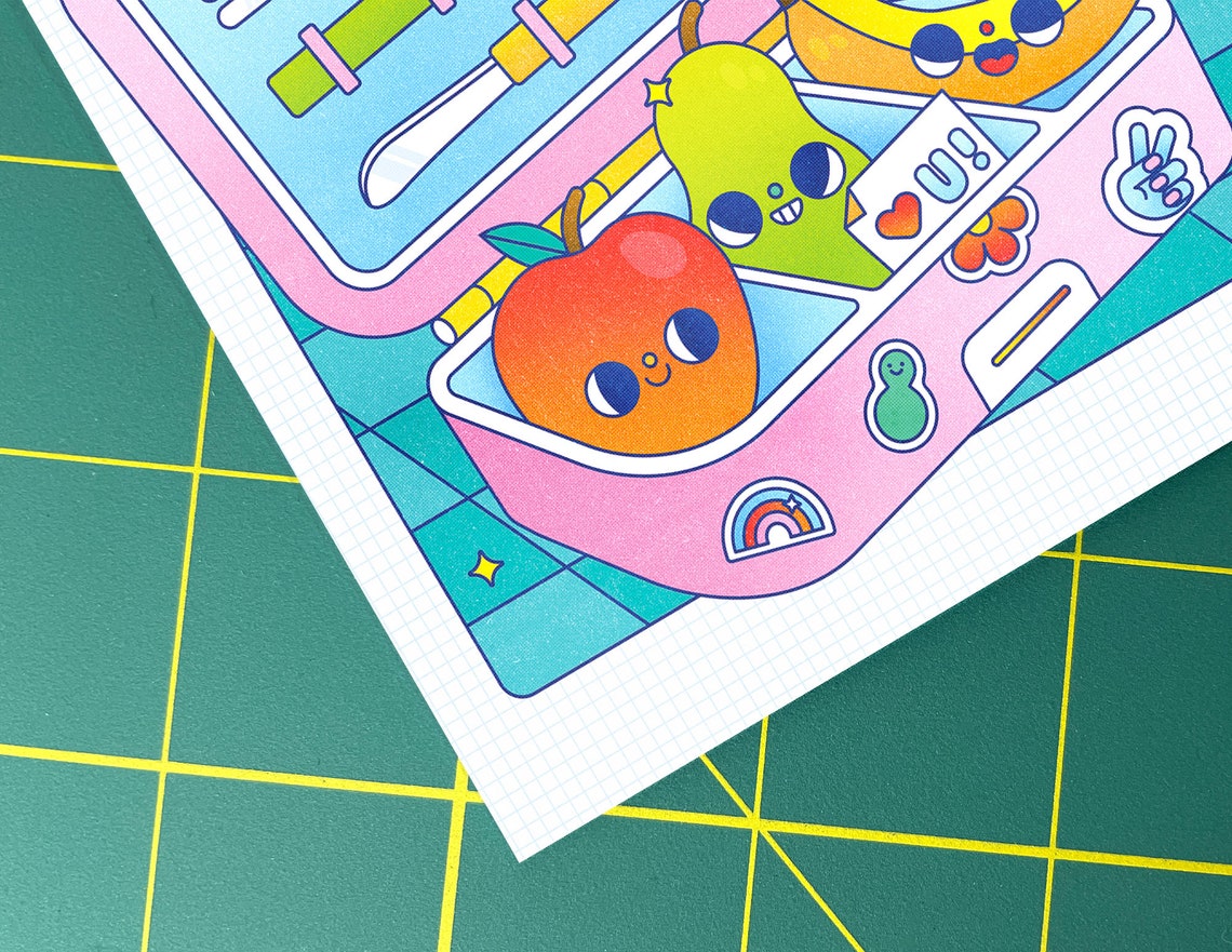 Lunchtime Lunchbox Illustrated Art Print. 5x7 Wall Art. Colorful ...