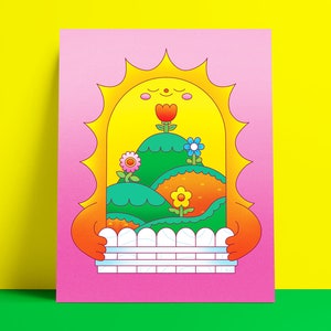 Impresión artística de Jardín del Sol / 5 x 7 / Impresión de postal / Flores / Floral / Jardinería / Vegetación / Verano / Lindo / Kawaii / Positividad / Amante de las plantas