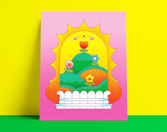 Sun's Garden Art Print | 5 x 7 | Postcard Print | Flowers | Floral | Gardening | Greenery | Summer | Cute | Kawaii | Positivity | Plantlover