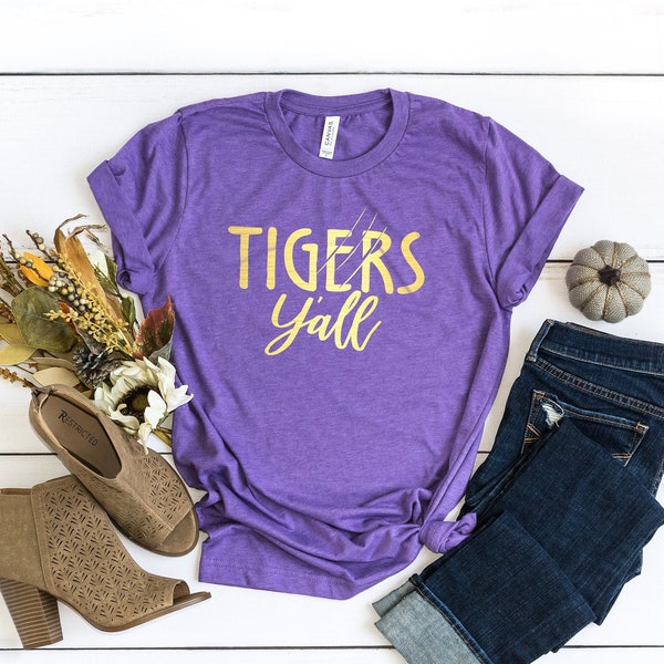 Tigers Y'all Shirt,Cute LSU Shirt, Football Shirt,Tigers Team T Shirt, LSU Tigers, Game Day Shirt for Women, Go Tigers, Womens LSU Shirt