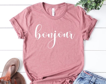 Bonjour Bitches Long Sleeve T-shirt Paris Indie Morning Tee Quote French Lit Top 