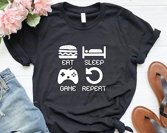 Eat Sleep Game Repeat Shirt -Gamer Shirt - Heart Beat Tee - Gift For Gamer - Gift For Boys - High Quality Graphic Tees -  Video Game T-shirt