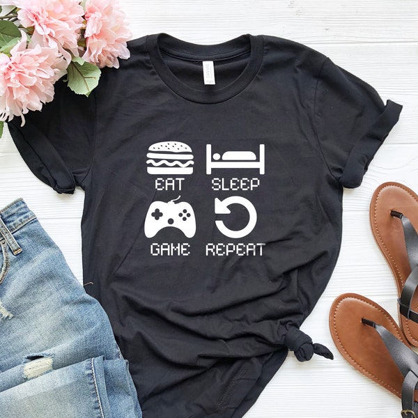 Eat Sleep Game Repeat Shirt -Gamer Shirt - Heart Beat Tee - Gift For Gamer - Gift For Boys - High Quality Graphic Tees -  Video Game T-shirt