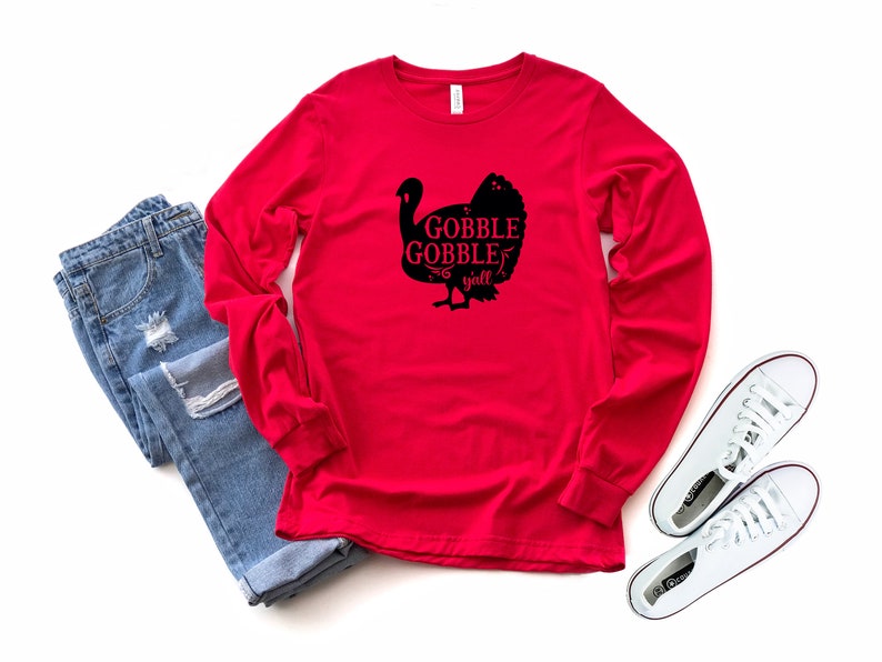 Turkey T-shirt Thankful Shirt Mom Thanksgiving Tee Long Sleeve Tee Graphic Tee Cute Thanksgiving Shirt Gobble Gobble Yall Shirt