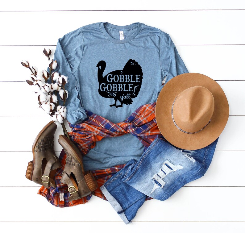 Turkey T-shirt Thankful Shirt Mom Thanksgiving Tee Long Sleeve Tee Graphic Tee Cute Thanksgiving Shirt Gobble Gobble Yall Shirt