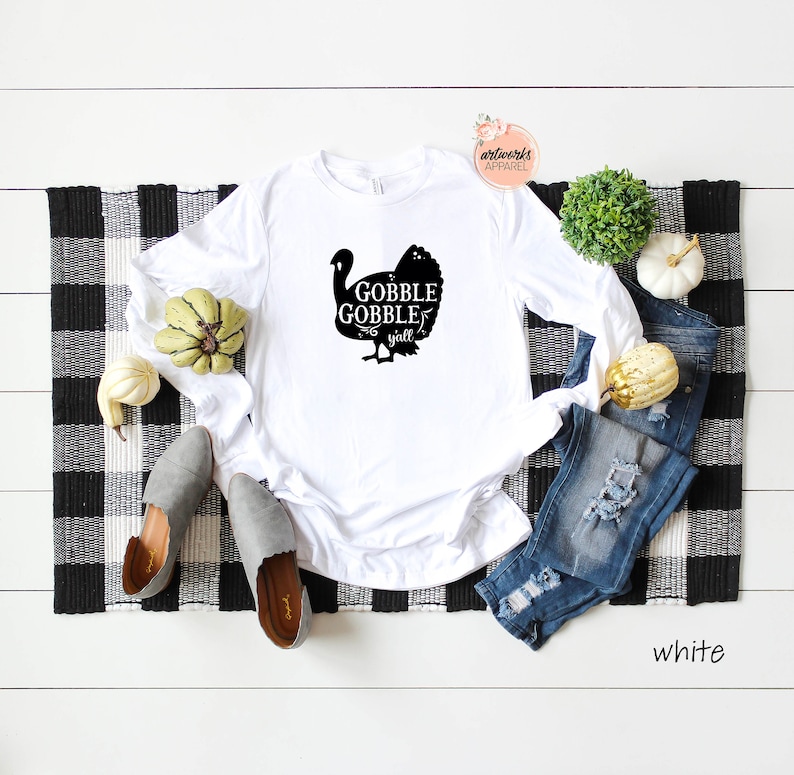 Turkey T-shirt Thankful Shirt Mom Thanksgiving Tee Long Sleeve Tee Graphic Tee Cute Thanksgiving Shirt Gobble Gobble Yall Shirt