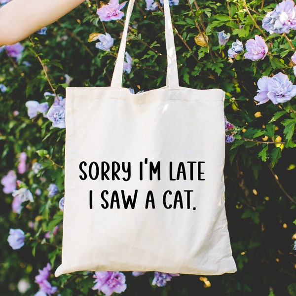 I Saw a Cat Tote Bag for Cat Lover, Beach Lover Tote Bag, Funny Cat Gifts, Gift for Pet Lover, Pet Sympathy Gift for Her, Birthday Gift
