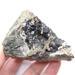 251g Black Sphalerite in Matrix - Oujda, Morocco - Rare Sphalerite Crystals - Natural Mineral Specimen - Sphalerite Crystal Specimen