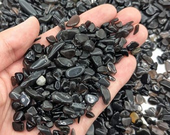 Polished Black Obsidian Gravel – 5-7mm Natural Brazil Volcanic Crystals (50/100/200g)