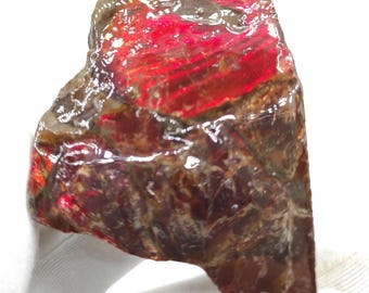 107g Red Ammolite Specimen - Bearpaw Formation, Alberta, Canada - High Quality Flashy Ammolite - Resin Coated Ammolite - Ammolite Gemstone