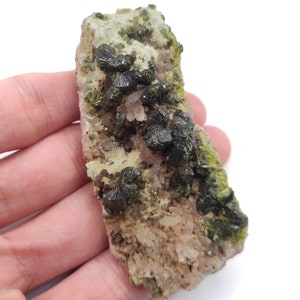 87g Epidote with Quartz - Imilchil, Morocco - Green Epidote Crystal Cluster - Raw Mineral Specimen - Green Epidote and Quartz Crystal