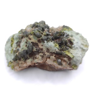 144g Epidote with Quartz - Imilchil, Morocco - Green Epidote Crystal Cluster - Raw Mineral Specimen - Green Epidote and Quartz Crystal