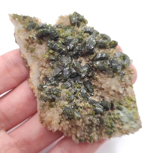 69g Epidote with Quartz - Imilchil, Morocco - Green Epidote Crystal Cluster - Raw Mineral Specimen - Green Epidote and Quartz Crystal