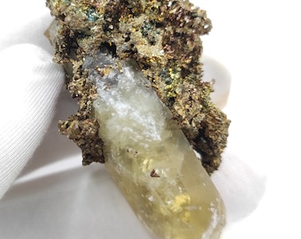 50g 方解石と黄鉄鉱の標本 - ミズーリ州スウィートウォーター鉱山 - 良質の鉱物標本 - 黄鉄鉱結晶を含むスウィートウォーターイエロー方解石