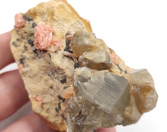 178g Cerussite with Peach Barite - UV Reactive Minerals - Natural Cerussite Crystal Specimen - Cerussite from Mibladen, Morocco