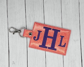 Monogram, ID Badge Holder, Badge Holder, ID Holder, Vertical ID Holder, Glitter, Embroidered
