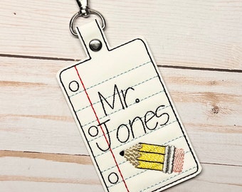 Personalized Teacher ID Badge Holder: Notebook Paper Design