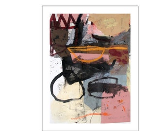 Small original mixed media abstract painting on paper from Danielle Lauzon - acrylic and collage