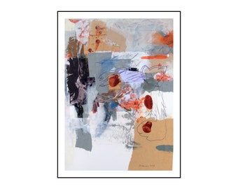 Original abstract mixed media painting on paper for wall hangings from Danielle Lauzon - acrylic and collage