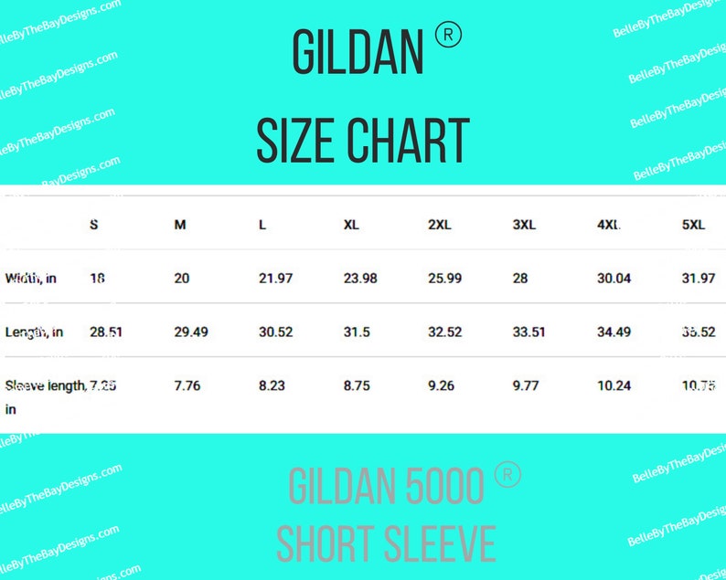 Gildan Size Chart Gildan Mockup Gildan 5000 Size Chart | Etsy