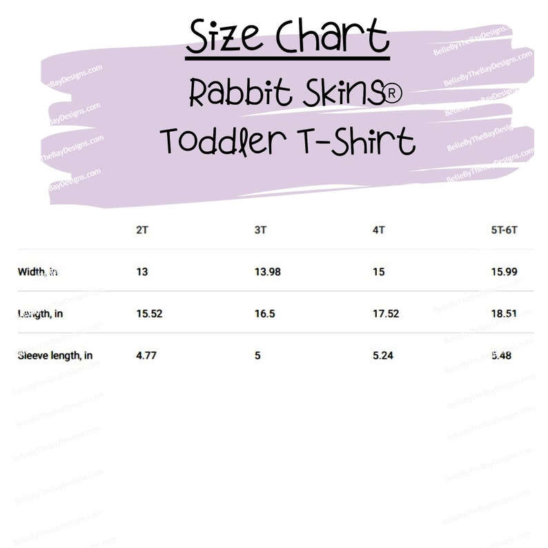 Rabbit Skins Size Chart TShirt Size Chart Mockup Size Etsy