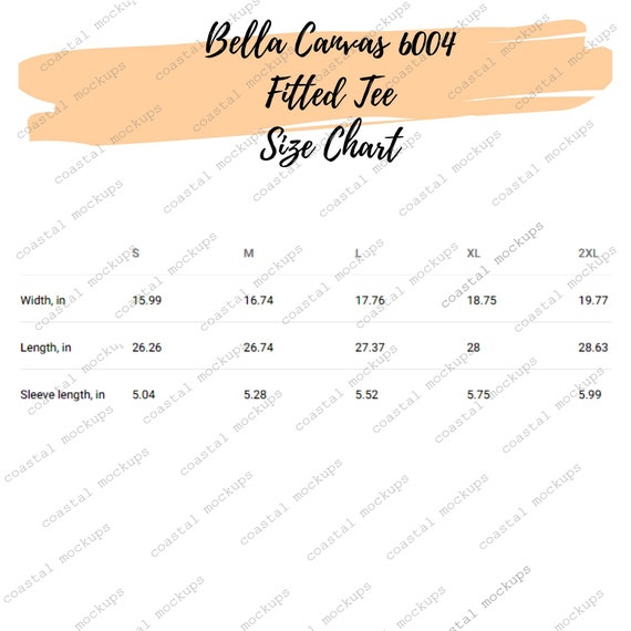 Bella 6004 Size Chart