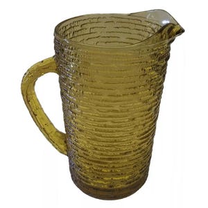 Vintage 1960s Anchor Hocking Harvest Gold Soreno Pattern MCM Juice Pitcher 7&quot; H.