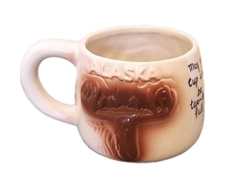 Vintage Alaska Souvenir Mug Moose "May Your Cup Always Be Two Turds Full" USA Made Ceramic Pottery Collectible