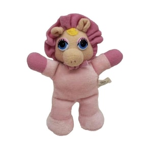 Vintage 1989 Muppet Babies &quot;Miss Piggy&quot; Pink Mini Plush Rattle Baby Toy Plastic Eyes Remco Baby 80s Cartoon Memorabilia Collectible Toys Gif
