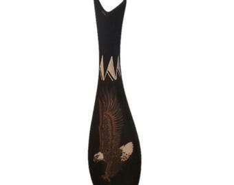 Sioux Pottery Hand Painted Vase 19" Tall Southwest Design Artist Signed Little Thunder USA Made Art Pottery Collectible Southwestern Decor